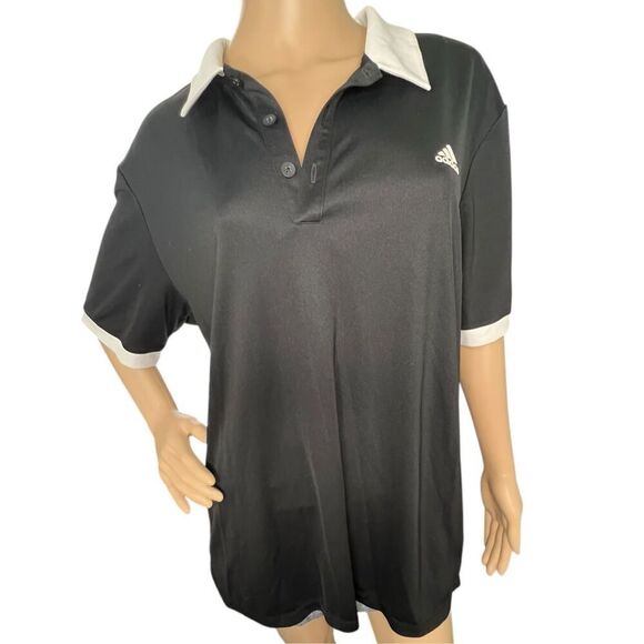 Adidas Black And White Collared Short Sleep Golf Shirt With Logo - Picture 1 of 5